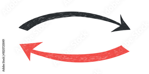 Hand drawn crayon movement arrow collection. Grunge squiggly arrow set. Pencil chalk lines sketch. Red, black brush scribble element set. Doodle vector illustration.