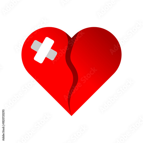Red broken heart disease with cross adhesive plaster medical icon vector design