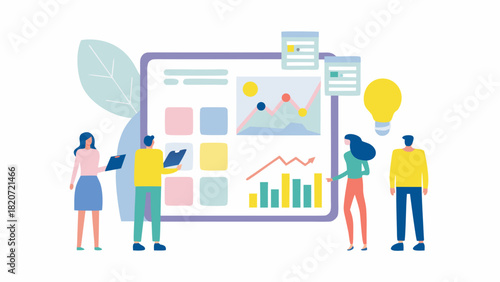 Diverse team collaborates on data analysis and project planning brainstorming innovative ideas for business growth and development