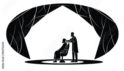 A barber giving a haircut to a client in a modern salon