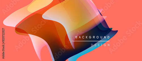 Abstract fluid shapes overlap, creating vibrant color gradients. Peach background complements dynamic design elements. Text reads background design.