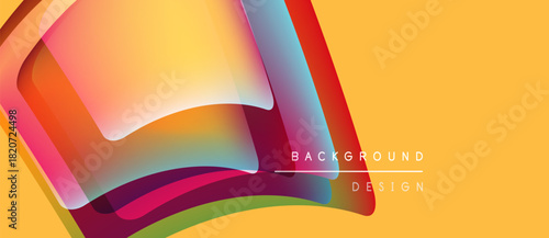 Abstract vibrant layers create dynamic composition. Yellow backdrop complements colorful curves, modern design element.