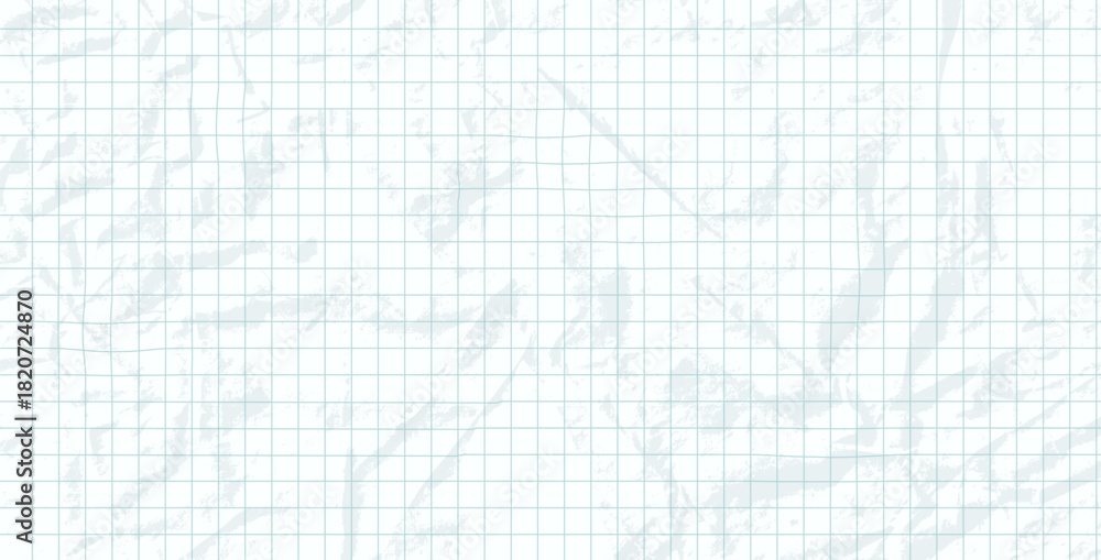 Obraz premium Crumpled white grid paper. Journaling page blank background. Notebook paper sheet. Vector horizontal notepad binder folded pattern. Math diary or memo textured cover.
