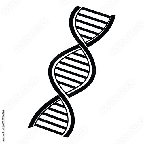 Isolated black DNA double helix structure on a white background shows scientific symbol