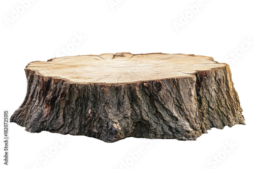 Rustic tree stump isolated on transparent background. Large tree stump isolated on white background.