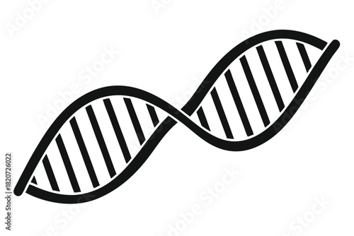 Black simplified double helix structure isolated against white displays genetic material and biological code