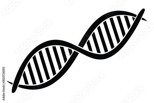 Black stylized double helix DNA strand is shown on a white background