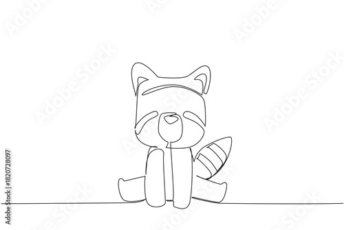 One line draw of an animal, a cute red panda sitting down with its striped tail visible, a nature concept related to an international event Asian Wildlife Day. Symbolizing Asian wildlife conservation