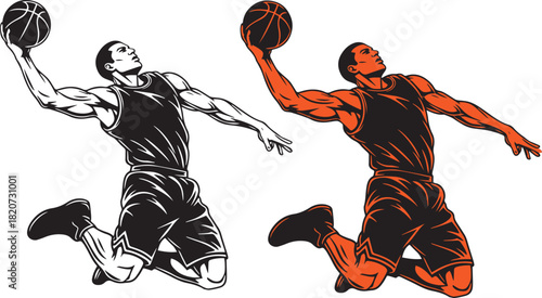 Dynamic basketball player silhouette dunking