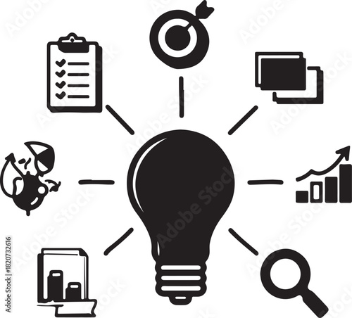 Idea generation concept lightbulb innovative thinking creative process solution brainstorming strategy  .