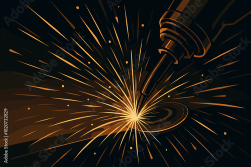 Metalworking Sparks Burst. Dynamic sparks flying during a metalworking process, dramatic lighting and rich metallic tones,