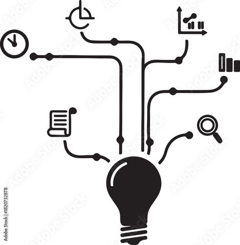 Idea generation concept lightbulb innovative thinking creative process solution brainstorming strategy  .