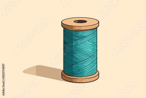 Turquoise Thread Elegance. Clean spool of vector illustration turquoise thread resting against a solid pastel background,