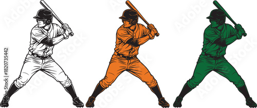 Baseball player silhouette in three styles