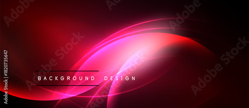 Abstract red, pink design. Smooth curves create glowing effect. Background features text background design. Dark areas frame bright center.
