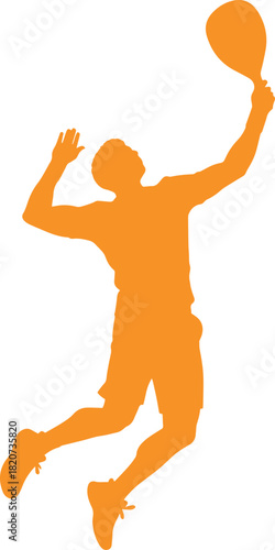 Orange silhouette of a tennis player serving