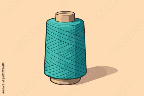 Turquoise Thread Elegance. Clean spool of vector illustration turquoise thread resting against a solid pastel background,