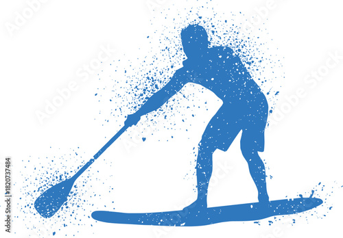 Paddleboarding silhouette, water sport vector, blue splash design, outdoor activity icon, dynamic motion artwork, summer adventure graphic, athletic theme illustration