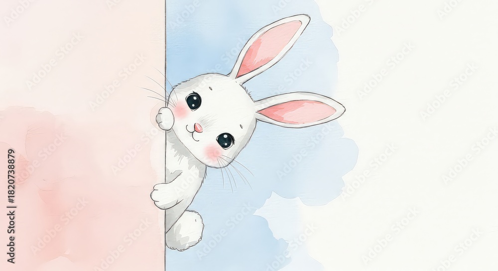Fototapeta premium Cute rabbit hiding behind panel