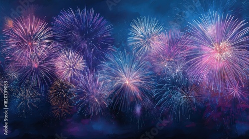 Silvester 2026 New year New Year's Eve Party, new years eve background banner panorama long- firework fireworks on rustic dark blue night sky texture