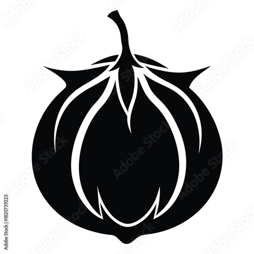 Minimalistic black silhouette shows decorative cotton boll with distinct plant structure and organic feel