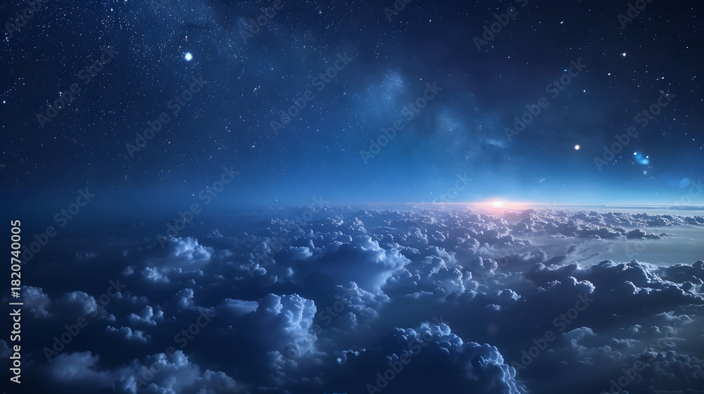 Fototapeta premium aerial view from sky at night starry sky glowing