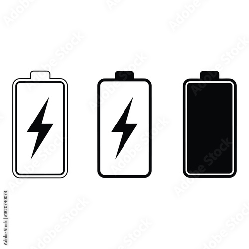 Three battery icons showing different charge levels and states
