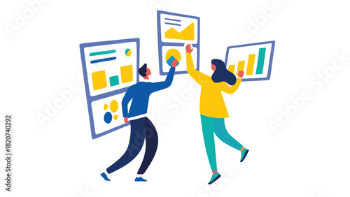 Highly detailed flat vector illustration showcasing a modern stylized design with a vibrant color palette including red green blue and yellow elements perfect for contemporary graphic projects