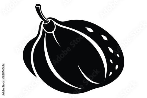 An interesting black decorative gourd reveals its unique curves and spotted texture