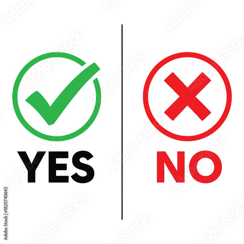 Yes or no decision with green checkmark and red cross symbols