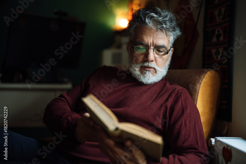 Reading a book in a cozy chair