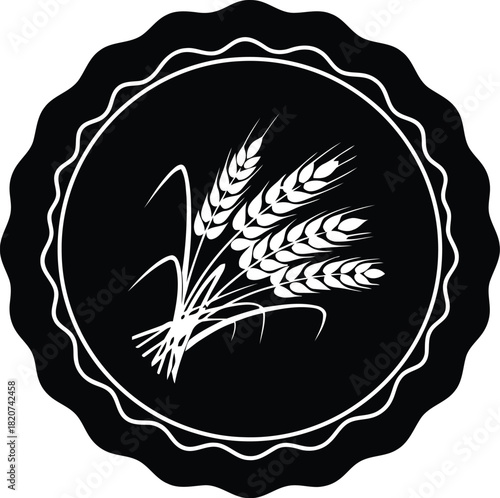 Rustic wheat stalks emblem on black background