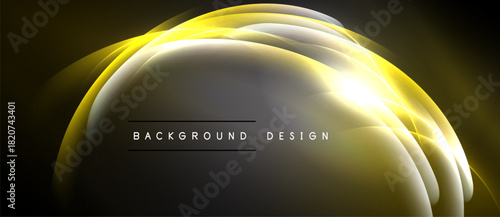 Abstract golden waves form luminous shape. Dark background enhances bright, flowing design. Modern aesthetic, elegant presentation.