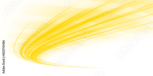 Dynamic yellow neon rays sweep in curved streaks that radiate motion and speed. The glowing lines remain crisp on a transparent background. The effect works well for energy, high-tech, and futuristic 