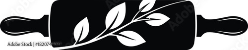 Black and white rolling pin with leafy branch design