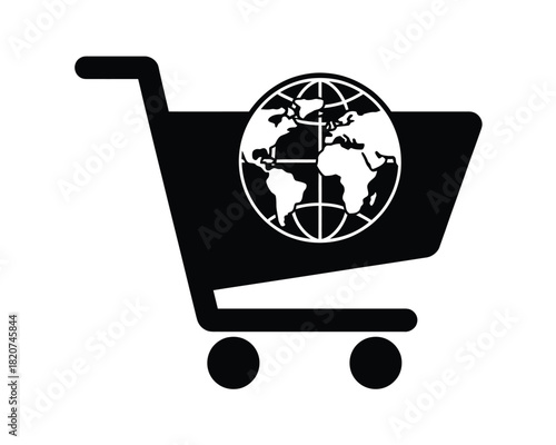 Global shopping cart icon representing international e commerce