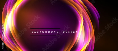 Abstract layered design. Vibrant colors blend, creating glowing circular shapes. Dark background emphasizes luminosity, modern aesthetic.