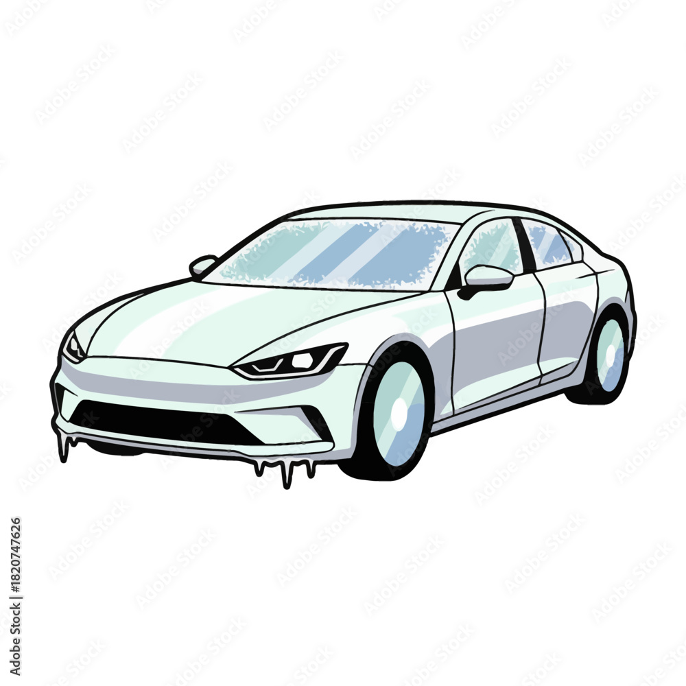 Fototapeta premium Realistic Winter Car with Icicles – Flat Vector Illustration