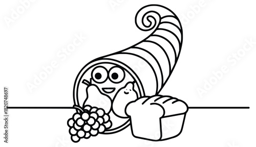 Harvest's Bounty: An illustration of a cornucopia overflowing with symbolic autumn harvest elements. A symbol of abundance, and appreciation for the year's harvest, embodying the season's core values.