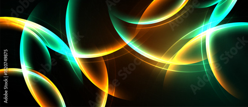 Abstract flowing lines, vibrant colors, dark background. Curves intersect, creating luminous energy, modern design.