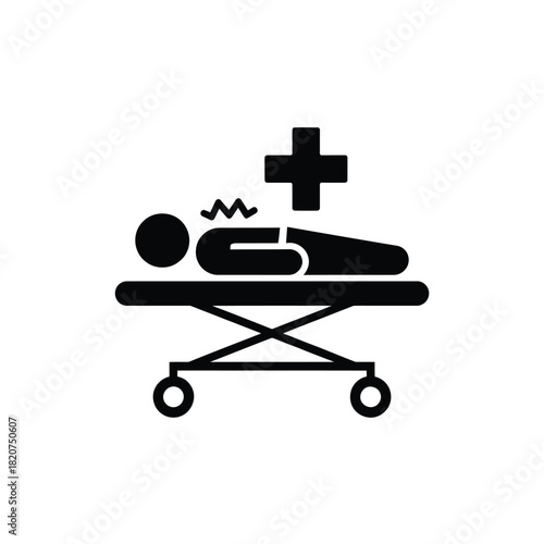 Medical emergency patient on stretcher with health symbol