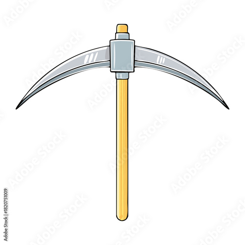 Single Steel Pickaxe Head with Light Brown Wooden Handle for Mining and Earth Digging