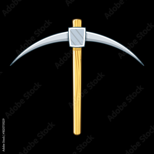 Simple Silver Pickaxe Head with Brown Wooden Handle Used for Prospecting and Rock Exploration