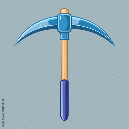 Silver and Gray Pickaxe Tool with Light Wood Handle Classic Design for Manual Labor Tasks