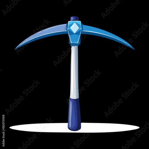 Sleek Blue Pickaxe with Light Brown Handle for Digital Mining or Game Asset Illustration