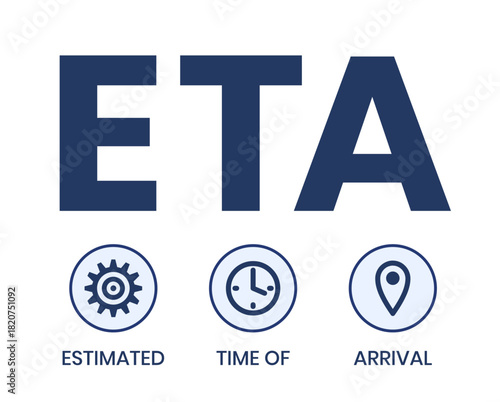 ETA - Estimated Time of Arrival acronym. business concept background. vector illustration concept with keywords and icons.	