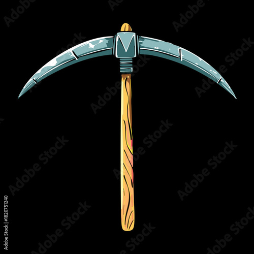 Futuristic Blue and Black Pickaxe Tool with Glow Accents Used for High-Tech Mining Projects