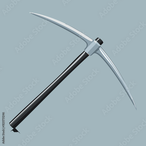 Traditional Pickaxe Tool with Large Steel Head and Short Wooden Handle for Heavy Mining Work
