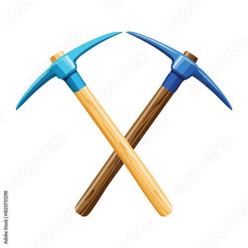 Crossed Pickaxes with Light Wood Handles Symbolizing Exploration and Resource Extraction Work