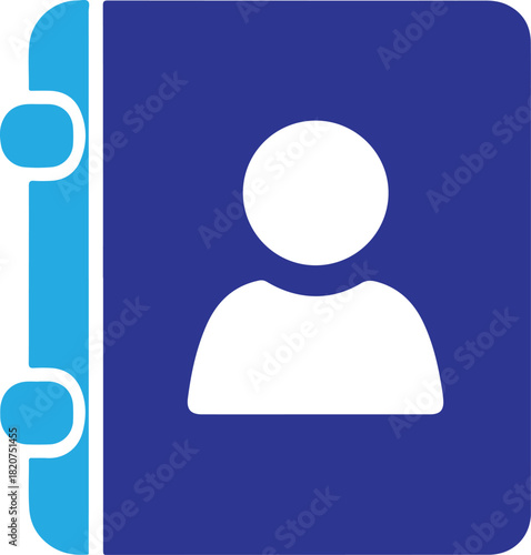 Contact list icon illustration displaying stylized person figure on modern blue address book graphic design element vector